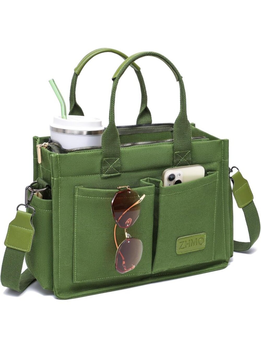 Women's Army Green Canvas Tote Bag Large Crossbody Travel  Handbags Purse